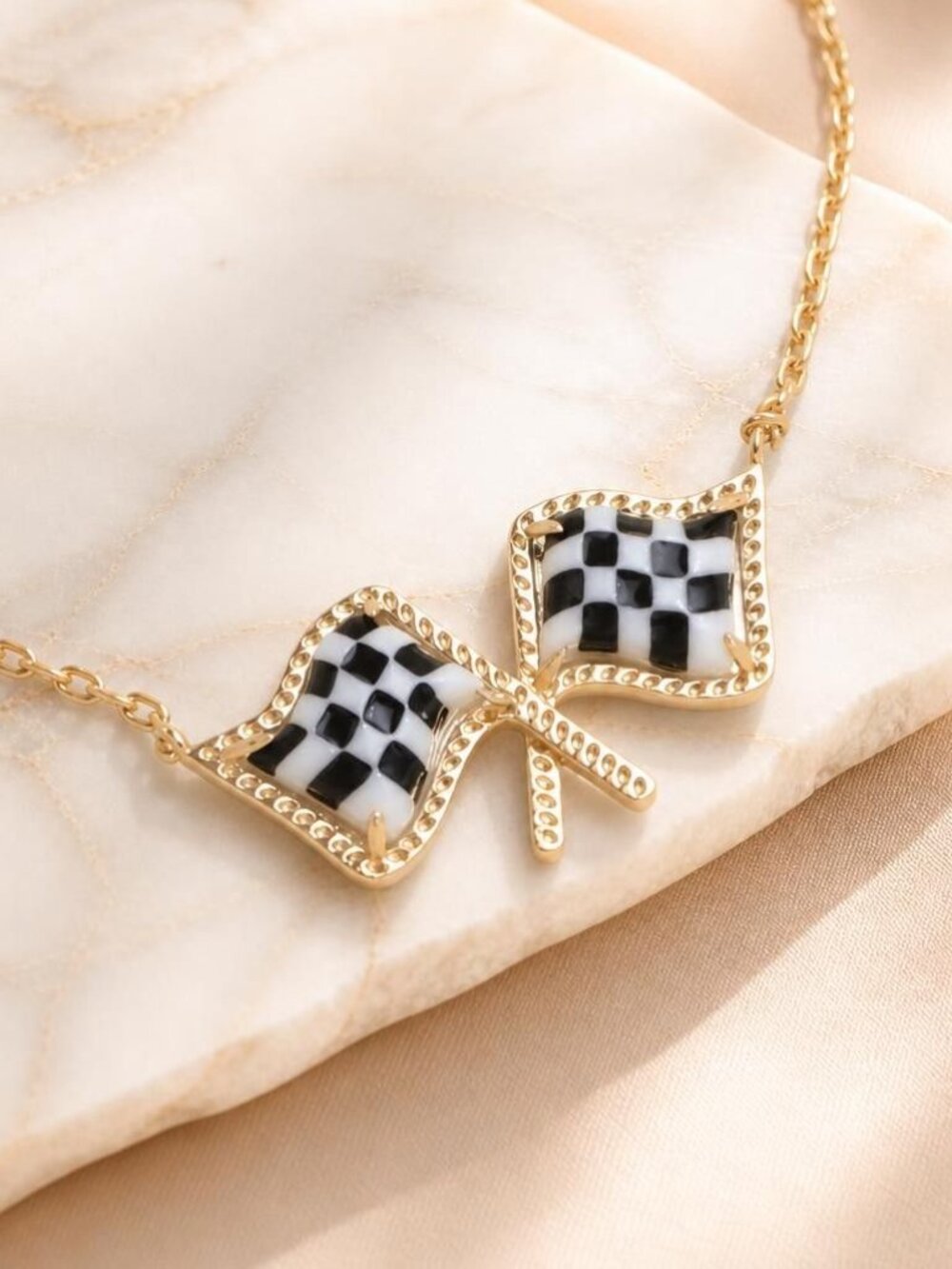 Kendra Scott Checkered Flag Gold Pendant Necklace - Picture 2 of 2